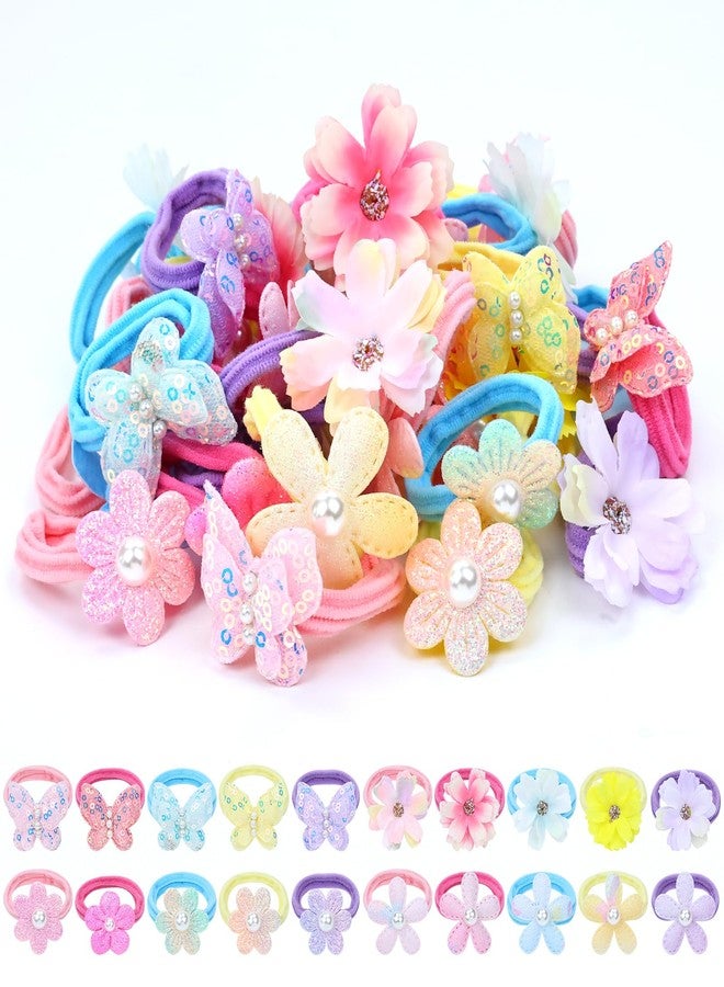 Dizila 40 Pieces/20 Pairs Cute Butterfly Daisy Flower Hair Ties Stretchy Pigtail Ponytail Holders Elastics Hair Scrunchies Hair Bands Accessories for Baby Girls Toddlers Kids - Image 1